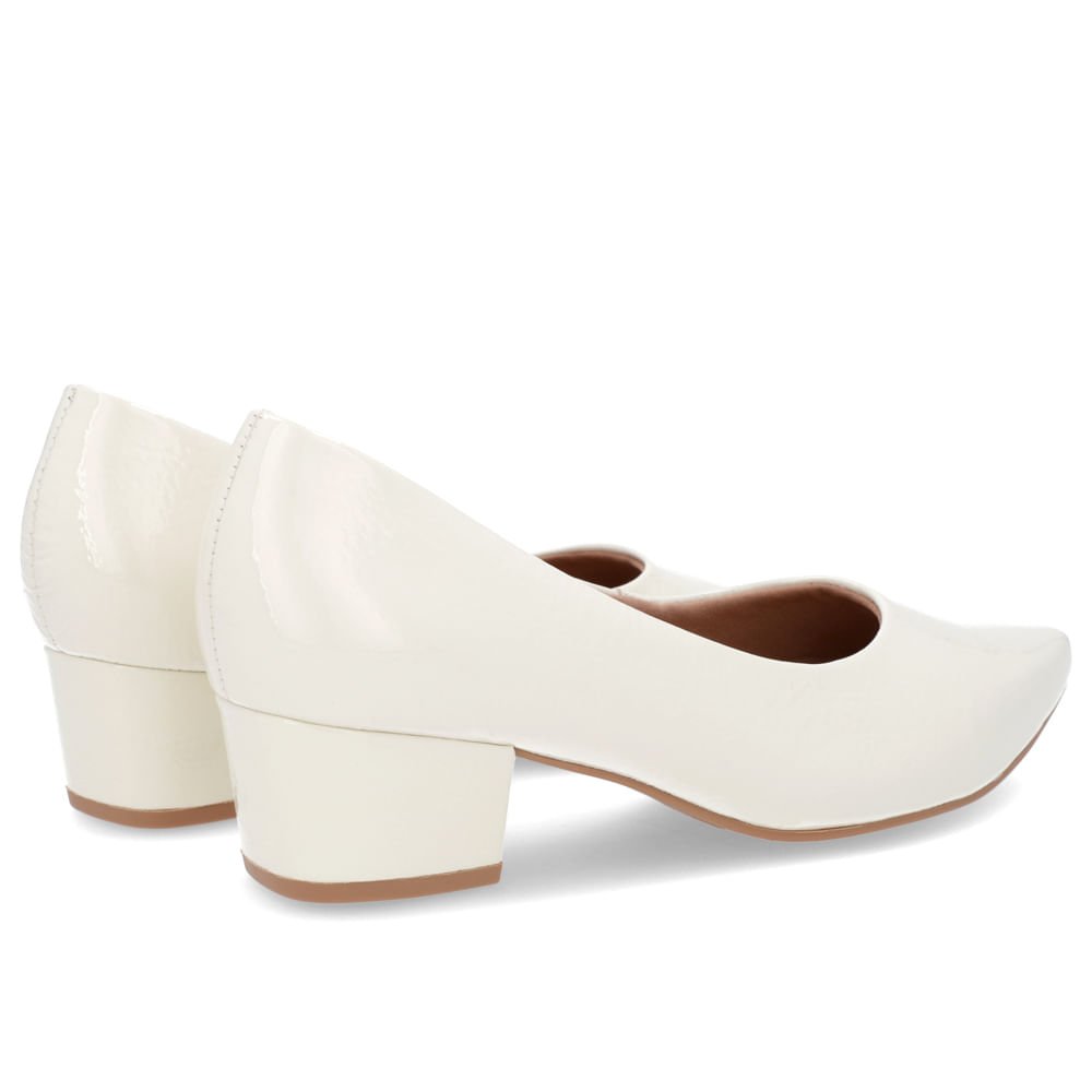 Scarpin Bico Fino Verniz Branco Salto Bloco Branco 3
