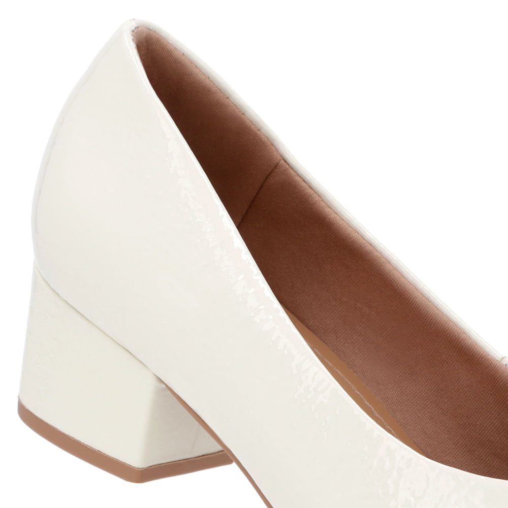 Scarpin Bico Fino Verniz Branco Salto Bloco Branco 4