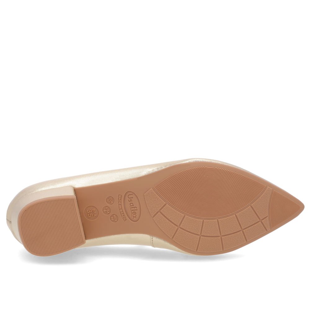 Scarpin Bico Fino Couro Metalizado Salto Bloco Dourado 5