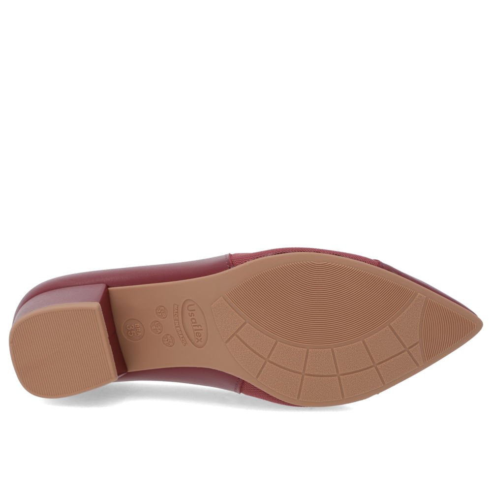 Scarpin Bico Fino Couro Vermelho Detalhe Tecido Bordô 5