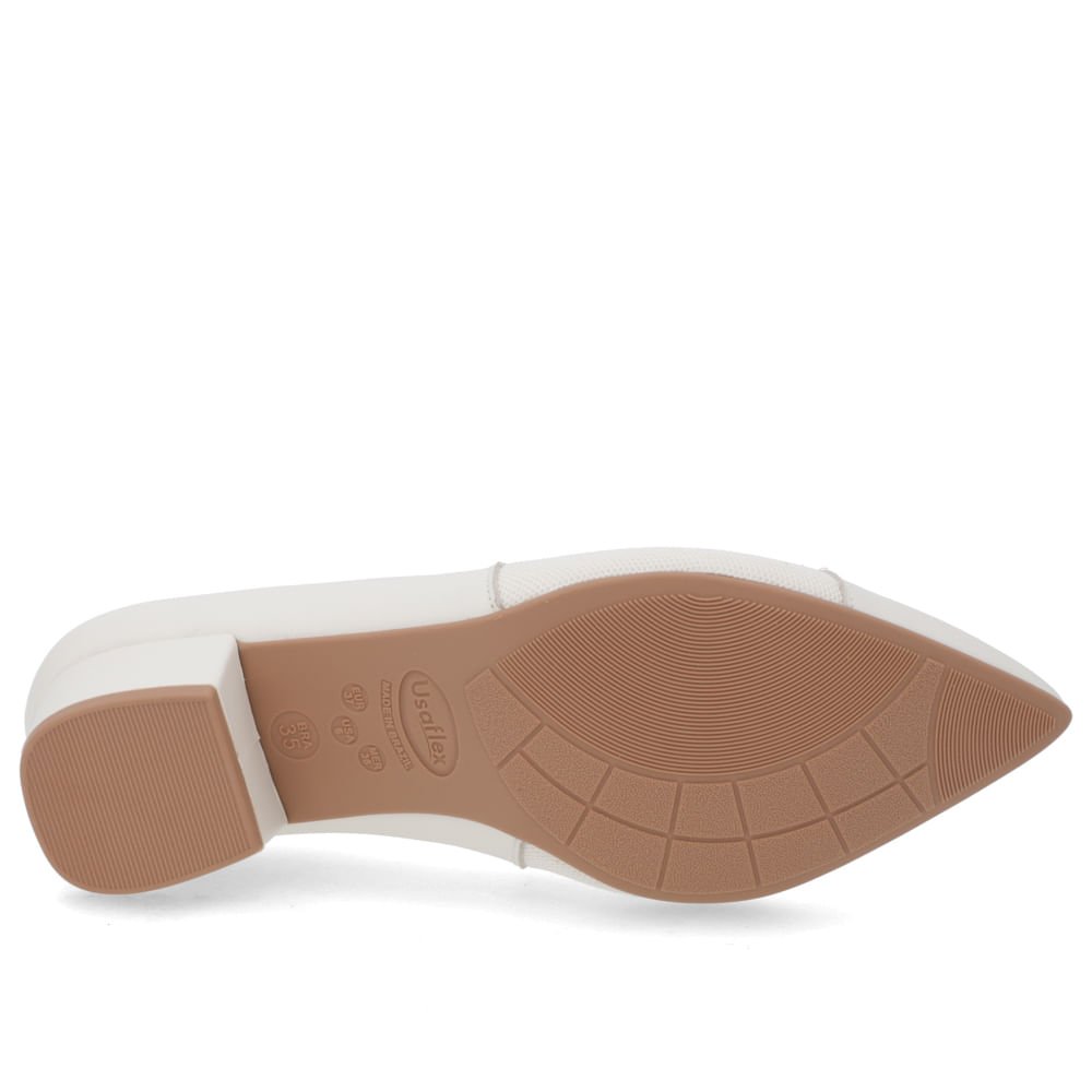 Scarpin Bico Fino Couro Branco Detalhe Tecido Branco 5