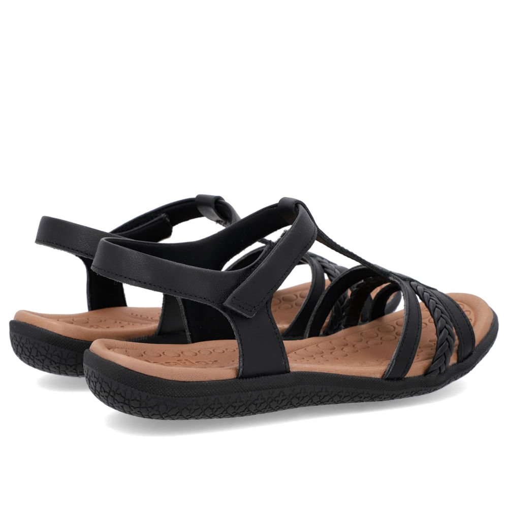 Sandália Salto Baixo Tiras Couro Preta Fecho-Flex Preto 3