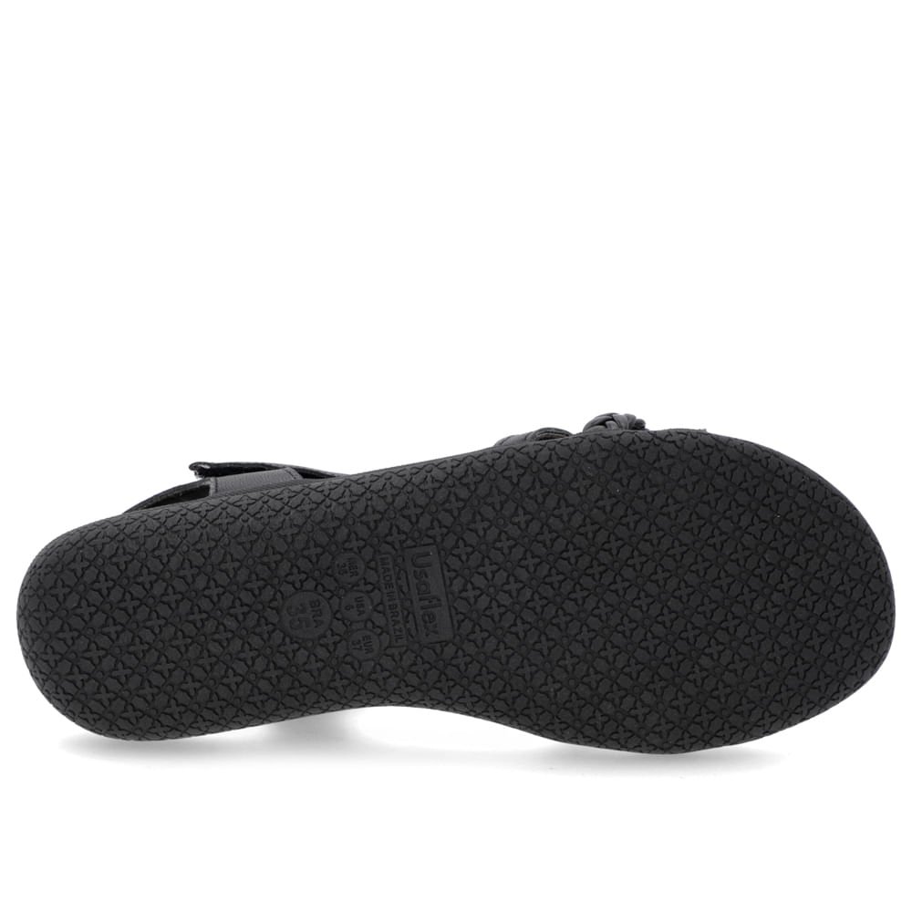 Sandália Salto Baixo Tiras Couro Preta Fecho-Flex Preto 5