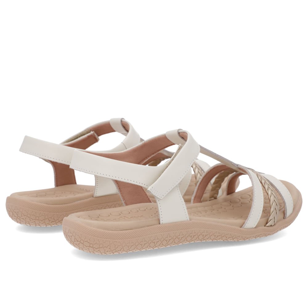 Sandália Salto Baixo Tiras Couro Branca Fecho-Flex Branco 3