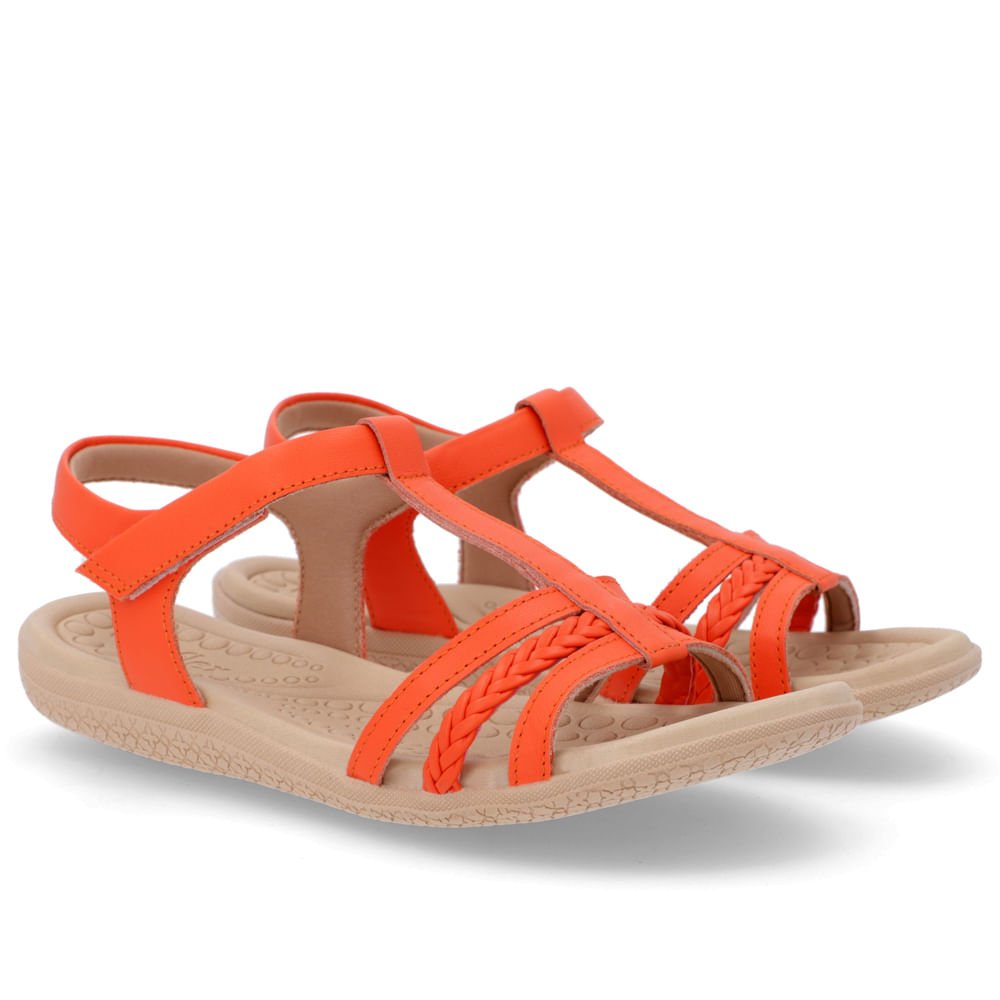 Sandália Salto Baixo Tiras Couro Laranja Fecho-Flex Laranja 2