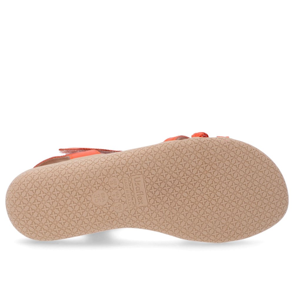 Sandália Salto Baixo Tiras Couro Laranja Fecho-Flex Laranja 5