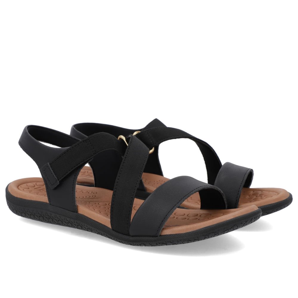 Sandália Couro Preta Detalhe Elástico Fecho-Flex Preto 2