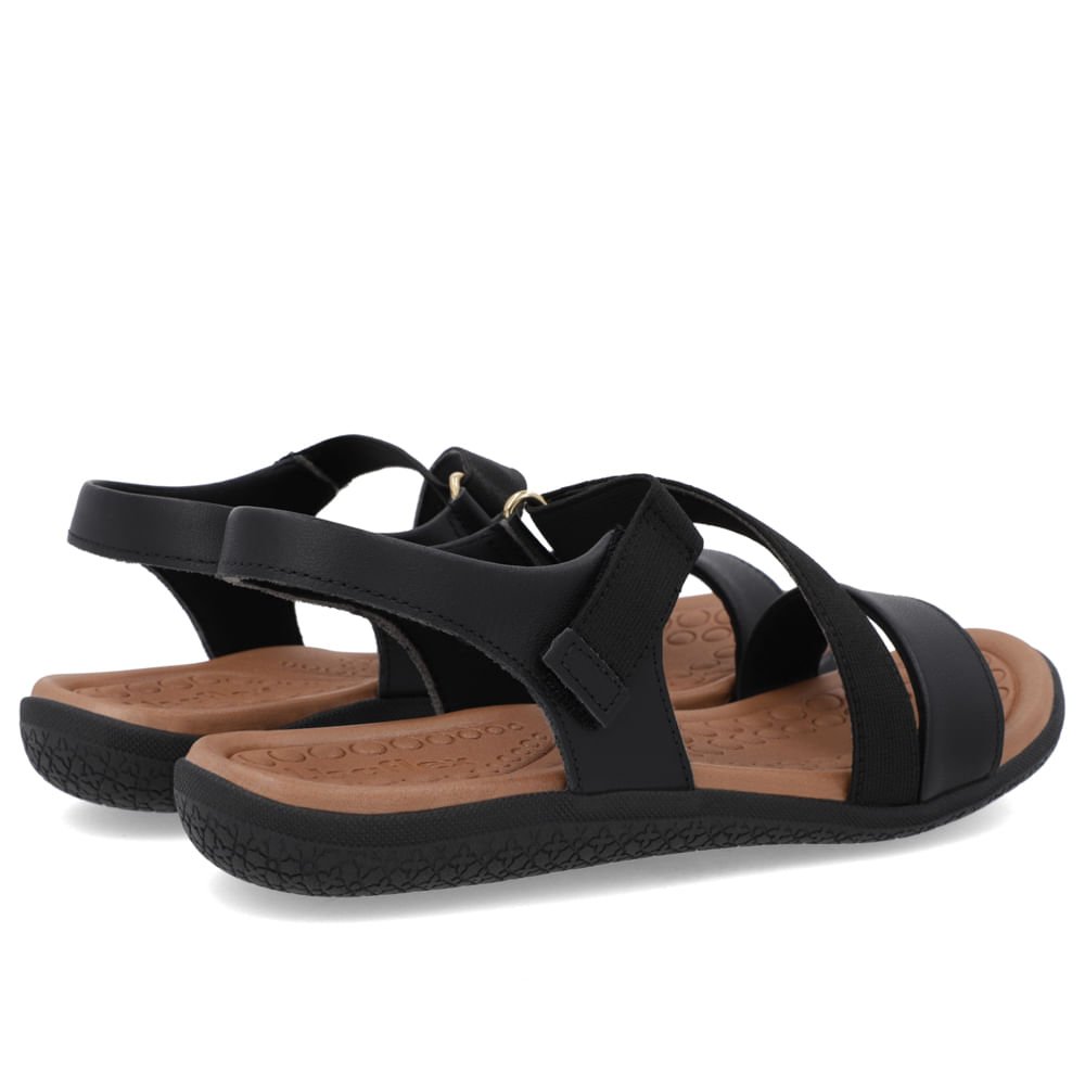 Sandália Couro Preta Detalhe Elástico Fecho-Flex Preto 3