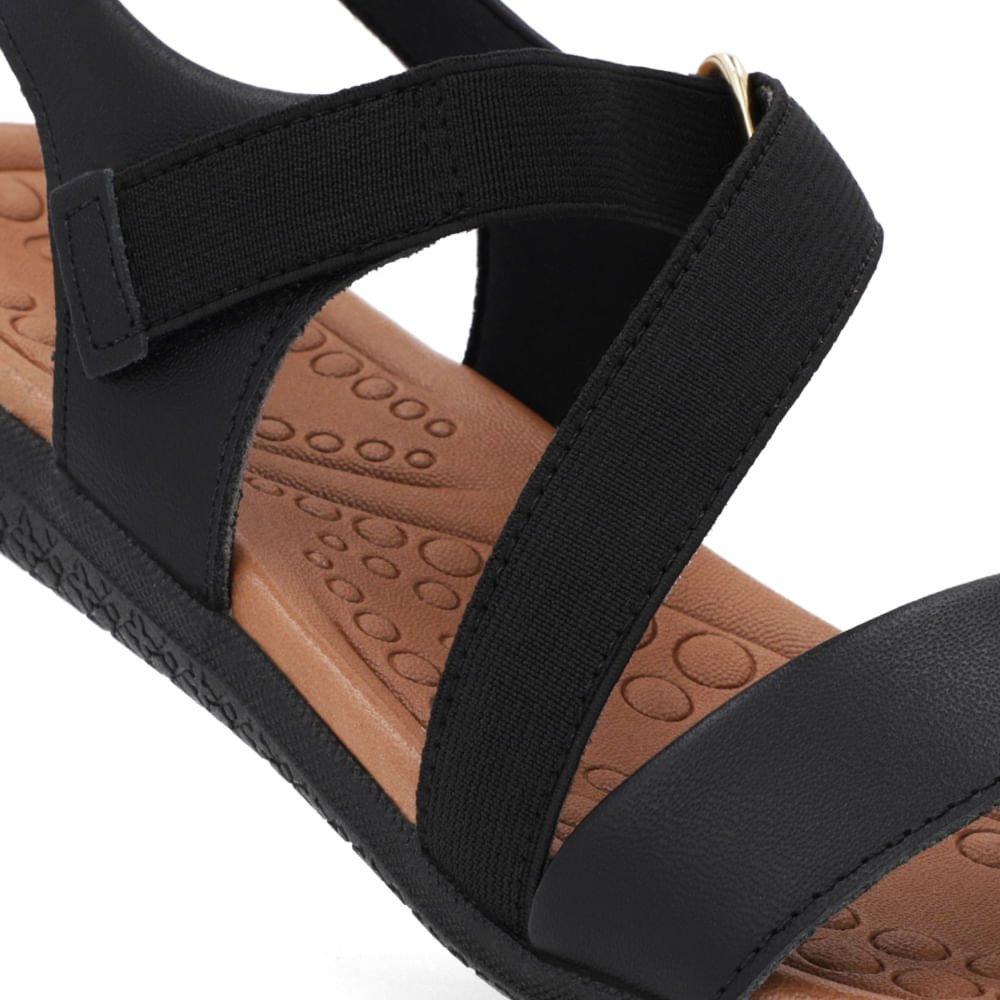 Sandália Couro Preta Detalhe Elástico Fecho-Flex Preto 4