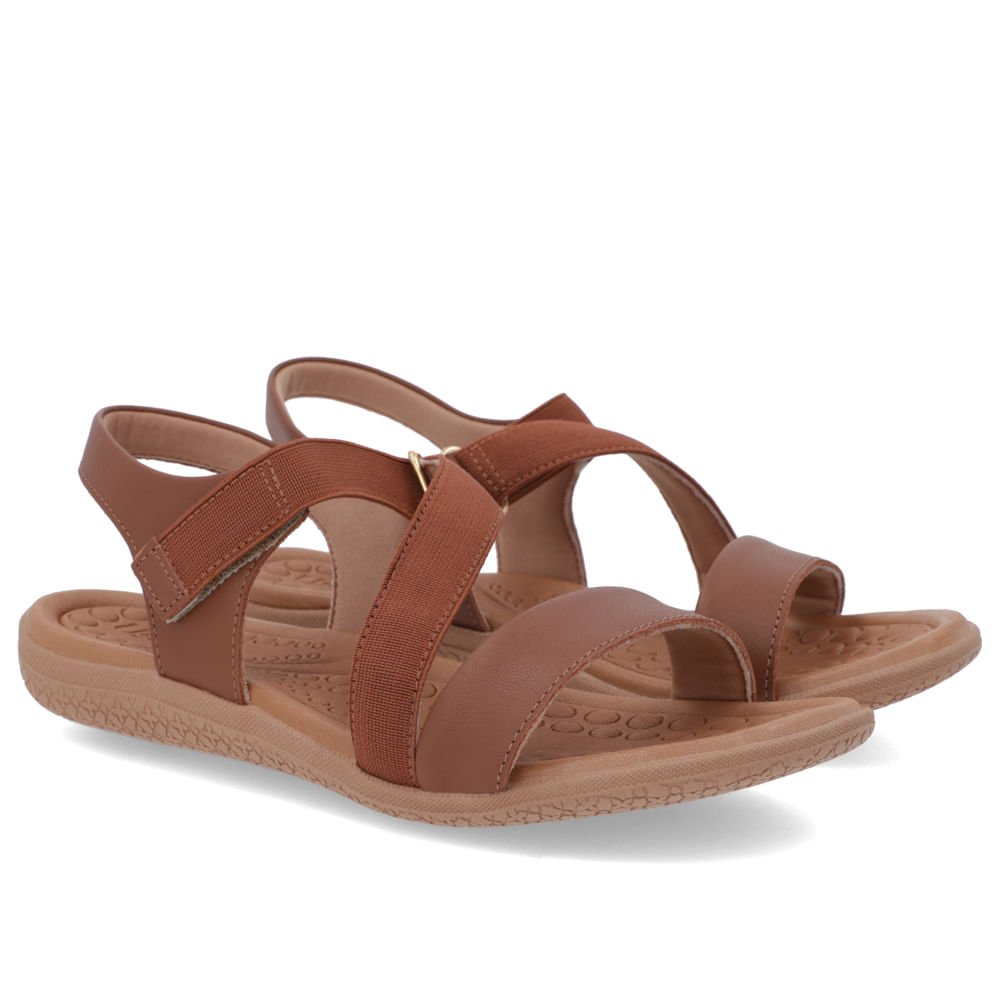 Sandália Couro Marrom Detalhe Elástico Fecho-Flex Marrom 2