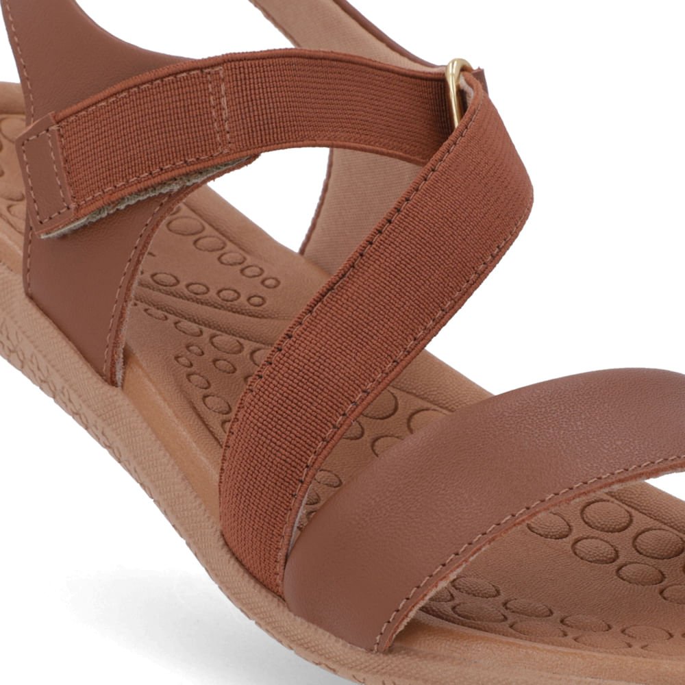 Sandália Couro Marrom Detalhe Elástico Fecho-Flex Marrom 4