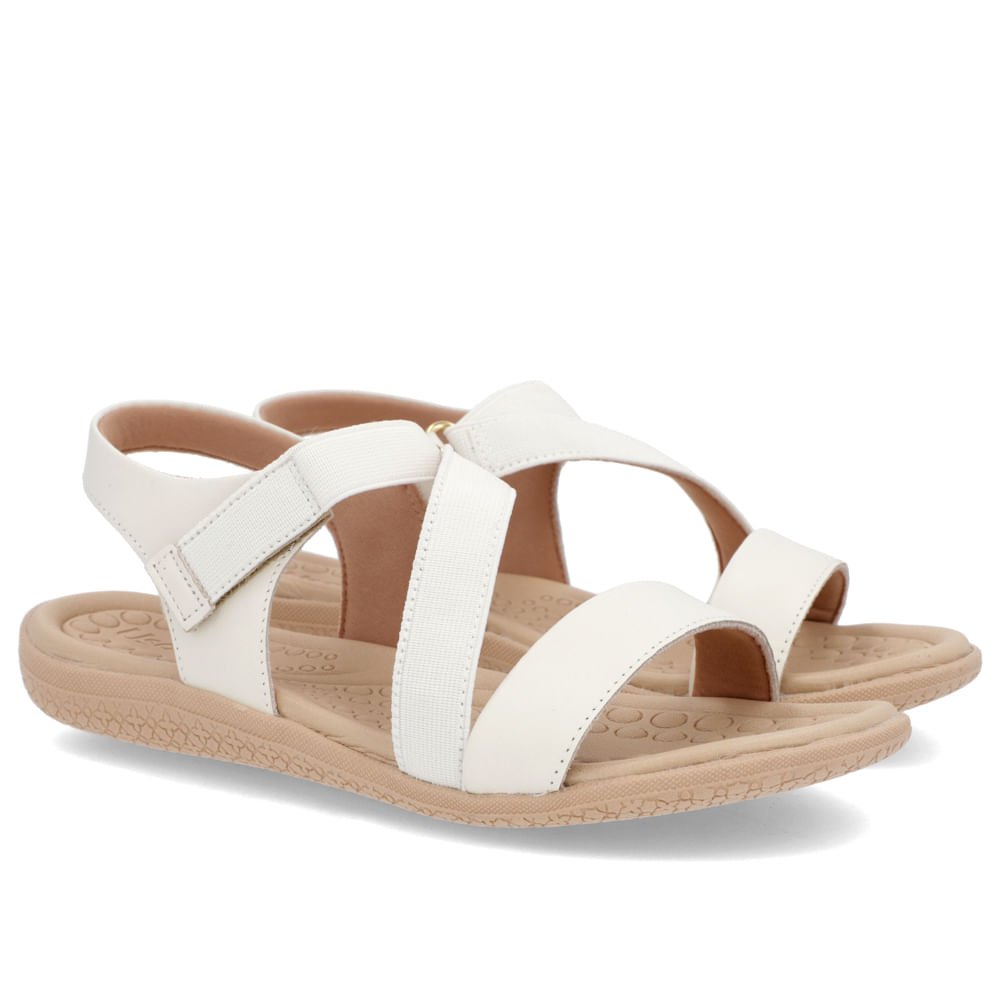 Sandália Couro Branco Marfim Detalhe Elástico Fecho-Flex Branco 2
