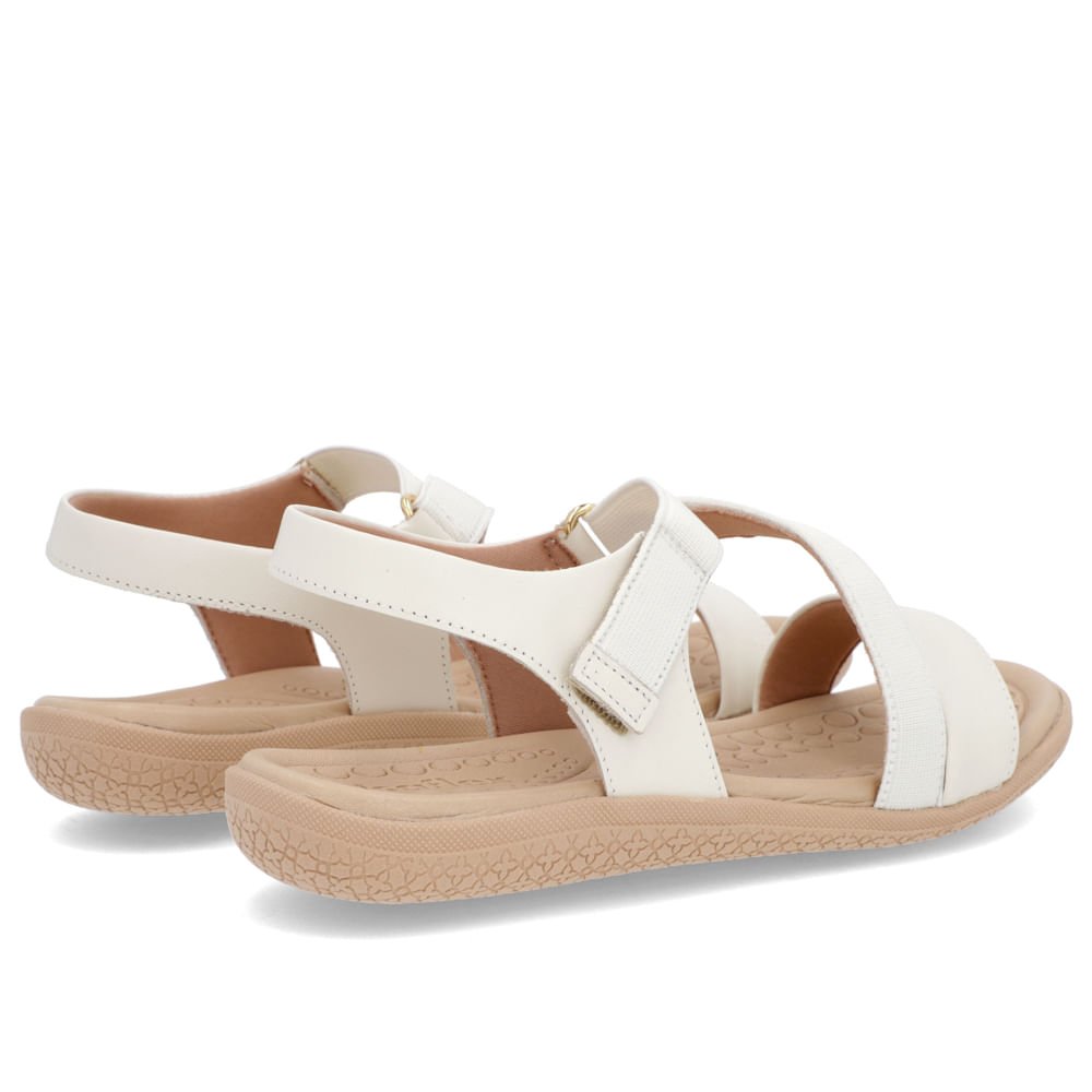 Sandália Couro Branco Marfim Detalhe Elástico Fecho-Flex Branco 3