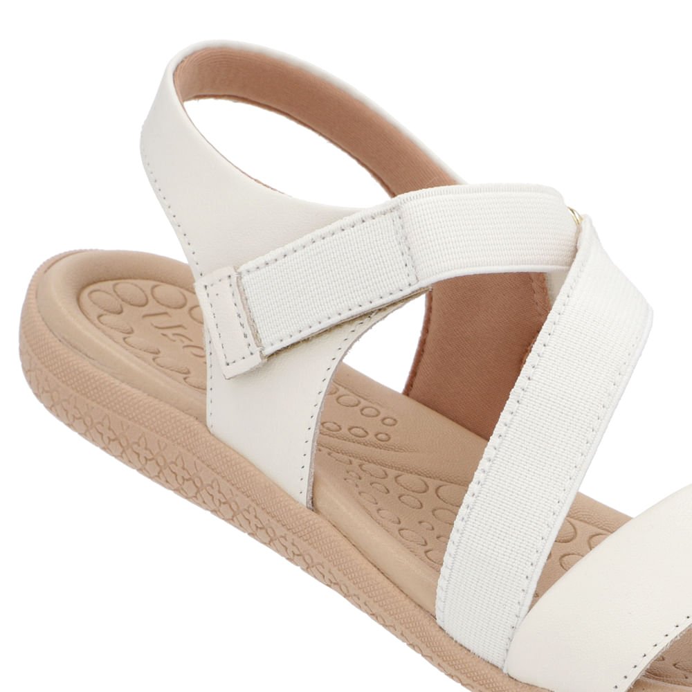 Sandália Couro Branco Marfim Detalhe Elástico Fecho-Flex Branco 4