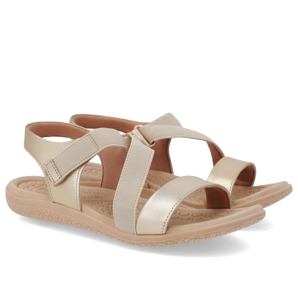 Sandália Couro Dourado Detalhe Elástico Fecho-Flex Dourado 2