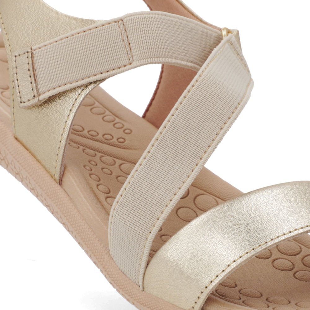 Sandália Couro Dourado Detalhe Elástico Fecho-Flex Dourado 4