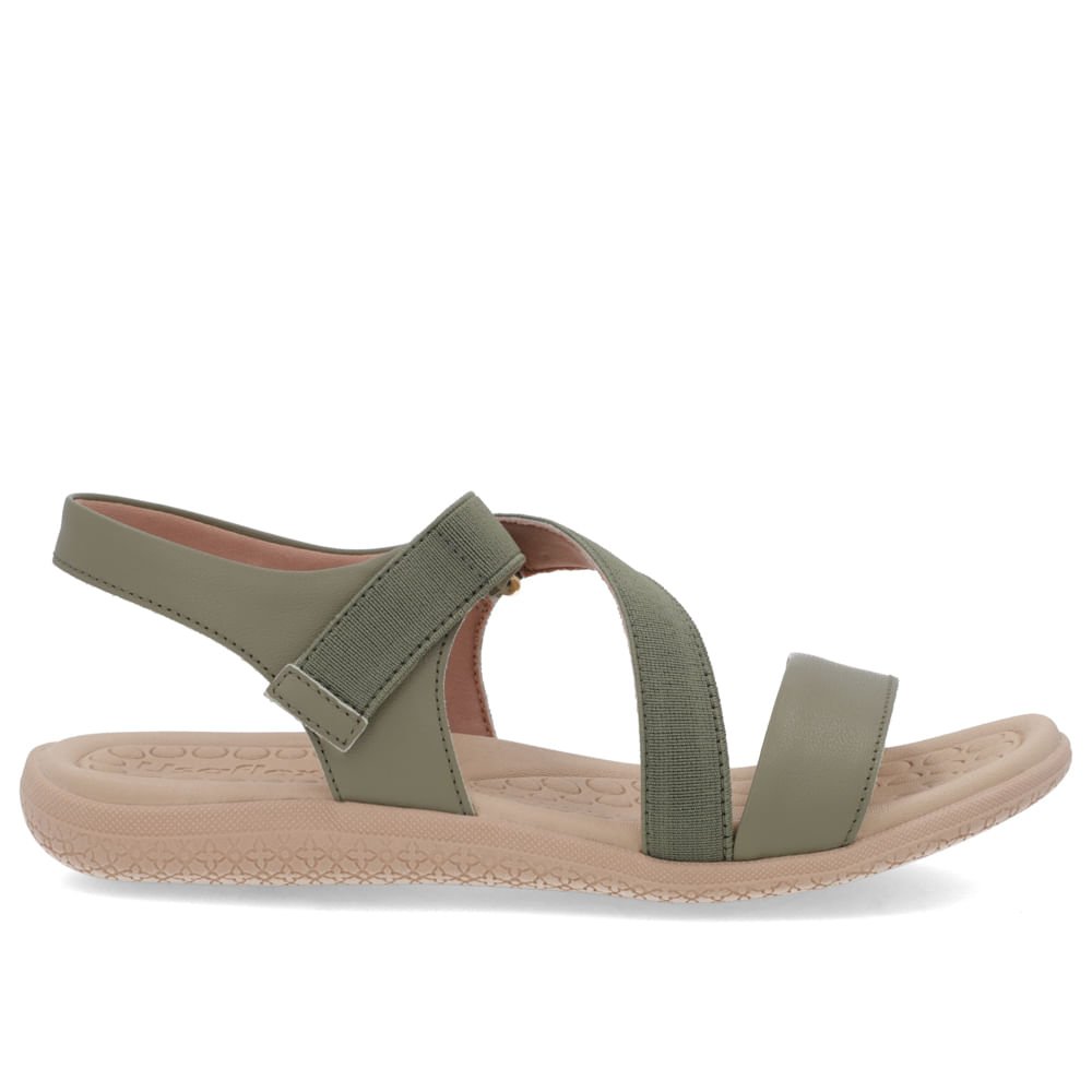 Sandália Couro Verde Detalhe Elástico Fecho-Flex