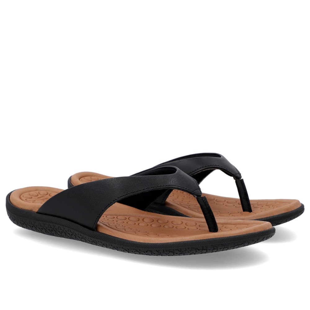 Chinelo Básico Couro Preto Liso Preto 2