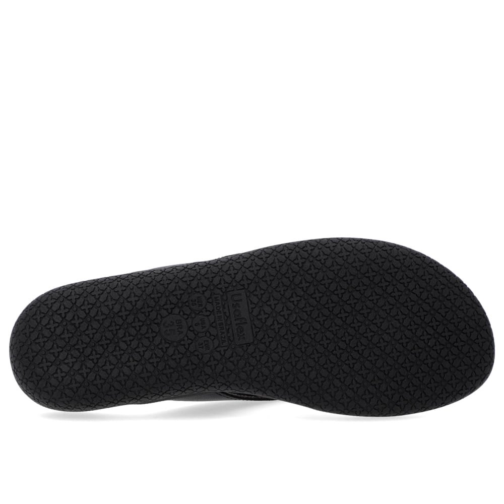 Chinelo Salto Baixo Couro Preto Enfeite Preto 5