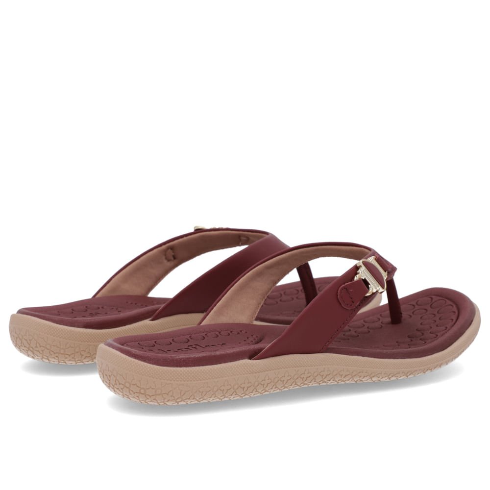 Chinelo Salto Baixo Couro Vermelho Enfeite Bordô 3