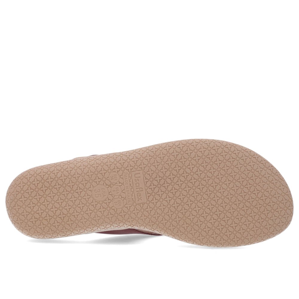 Chinelo Salto Baixo Couro Vermelho Enfeite Bordô 5