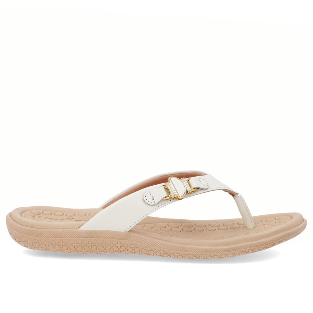 Chinelo Salto Baixo Couro Branco Enfeite