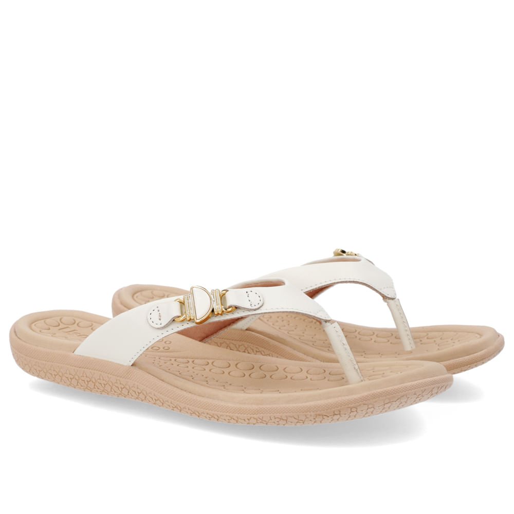 Chinelo Salto Baixo Couro Branco Enfeite Branco 2