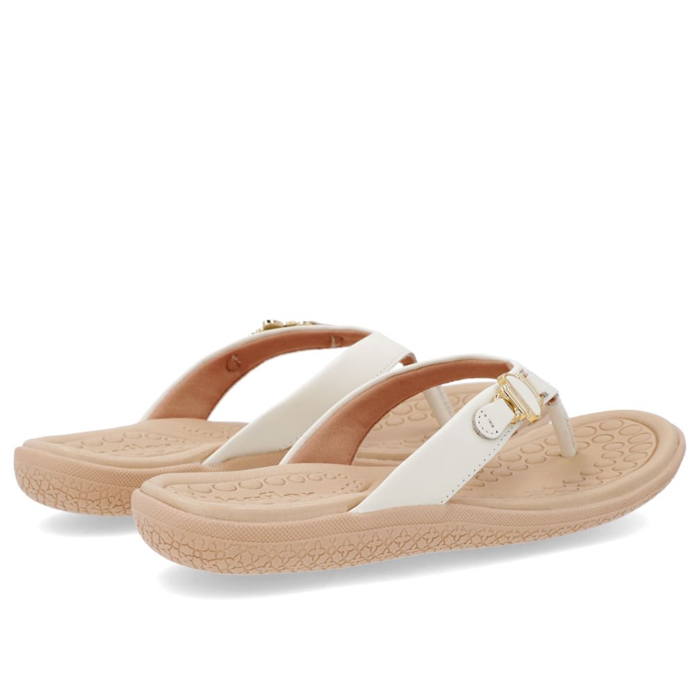 Chinelo Salto Baixo Couro Branco Enfeite Branco 3