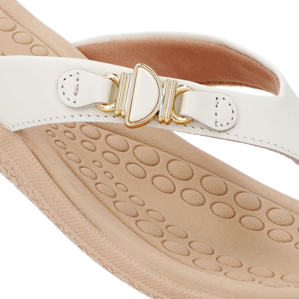 Chinelo Salto Baixo Couro Branco Enfeite Branco 4
