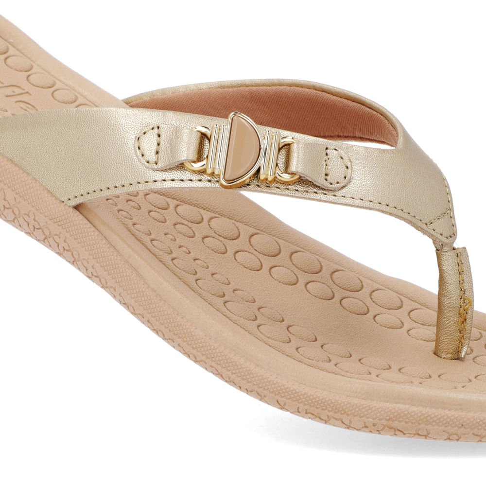 Chinelo Salto Baixo Couro Dourado Enfeite Dourado 4
