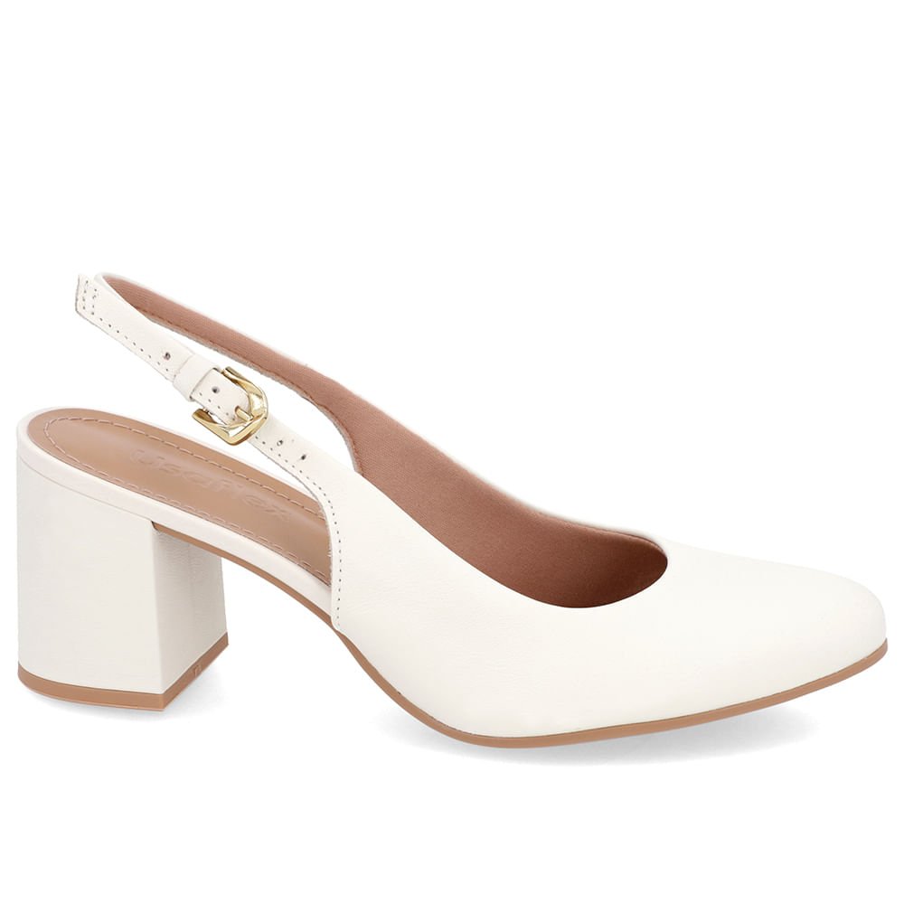 Slingback Branco Marfim Salto Bloco Couro