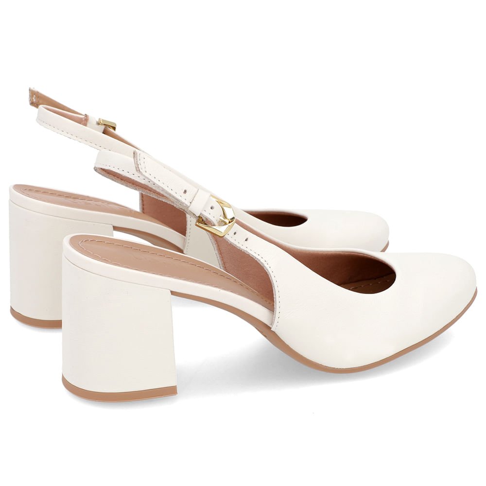 Slingback Branco Marfim Salto Bloco Couro Branco 3