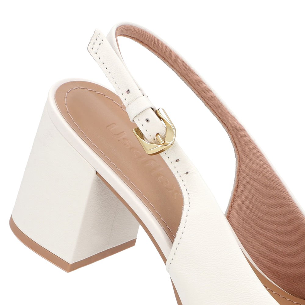 Slingback Branco Marfim Salto Bloco Couro Branco 4