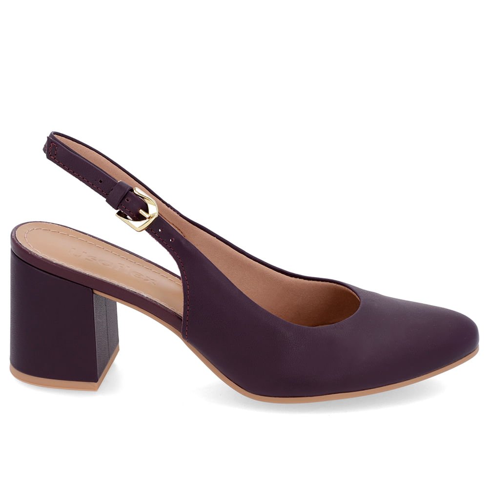 Slingback Roxo Salto Bloco Couro