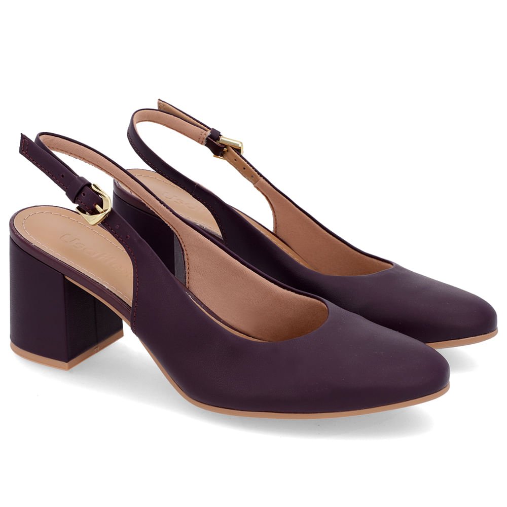 Slingback Roxo Salto Bloco Couro Roxo 2