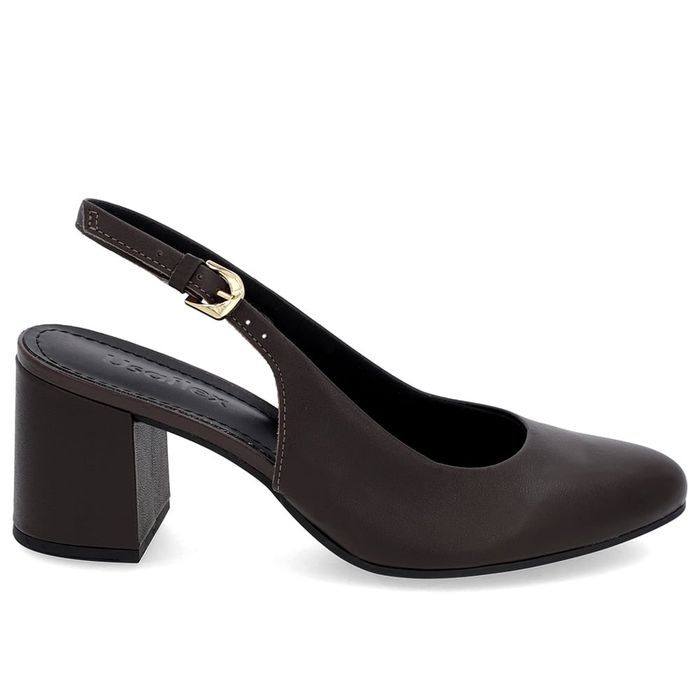 Slingback Marrom Salto Bloco Couro