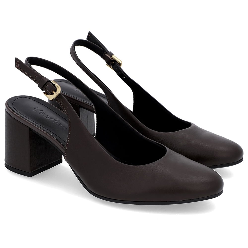 Slingback Marrom Salto Bloco Couro Marrom 2