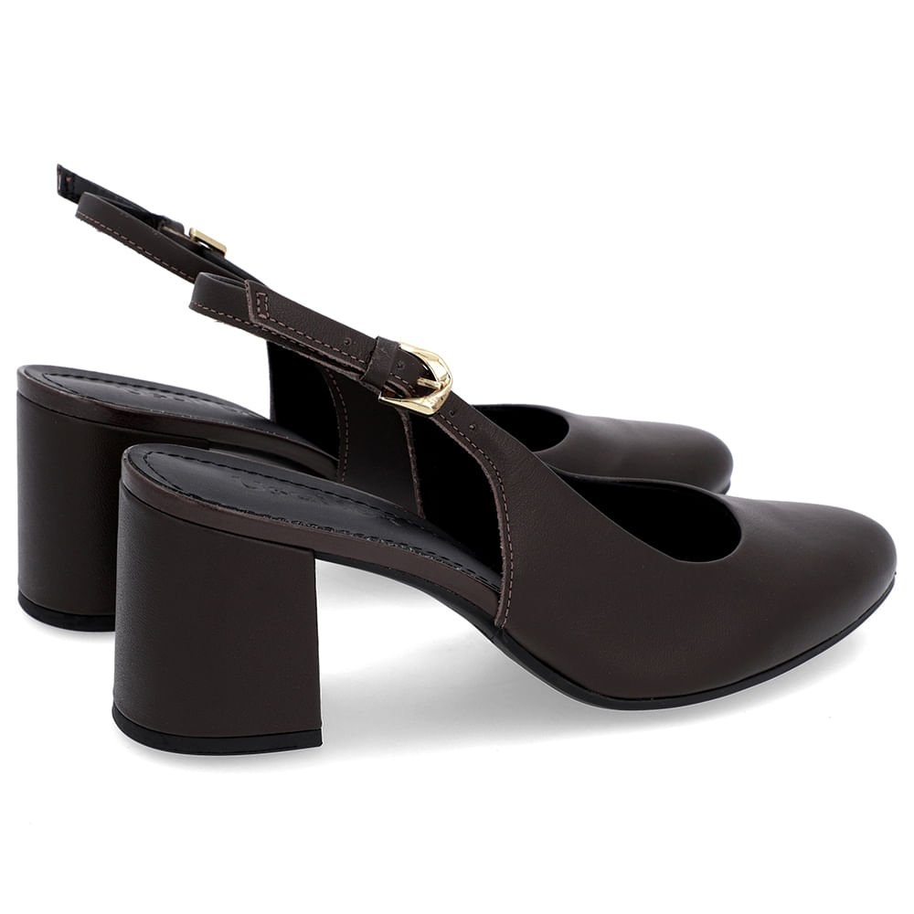 Slingback Marrom Salto Bloco Couro Marrom 3
