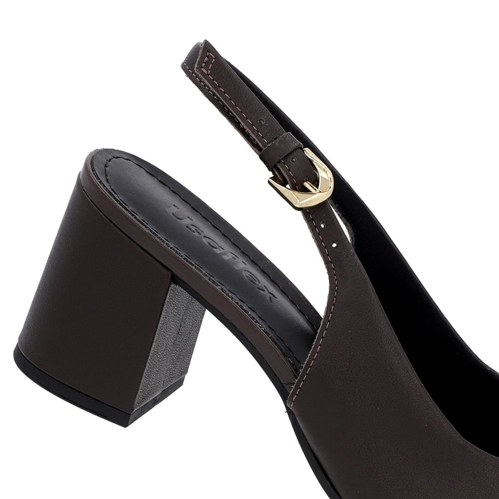 Slingback Marrom Salto Bloco Couro Marrom 4
