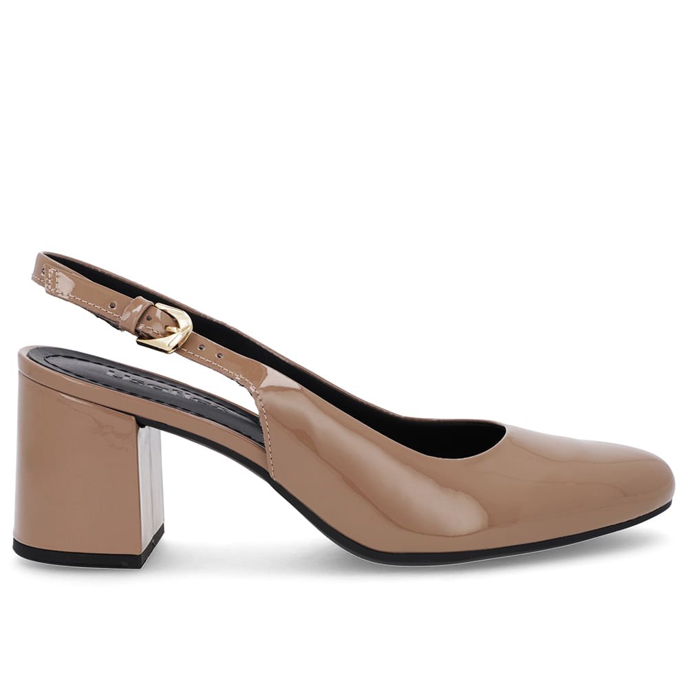 Slingback Marrom Salto Bloco Verniz