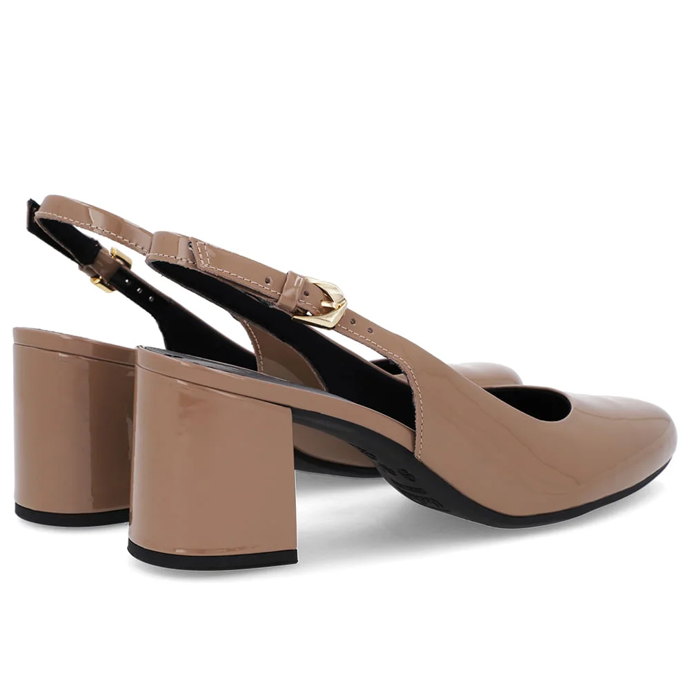 Slingback Marrom Salto Bloco Verniz Marrom 3