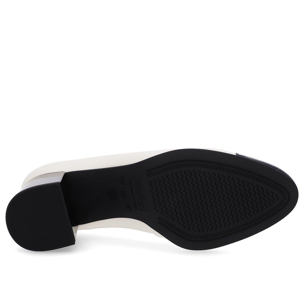 Scarpin Salto Bloco Couro Branco Marfim Bico Verniz Preto Branco 5