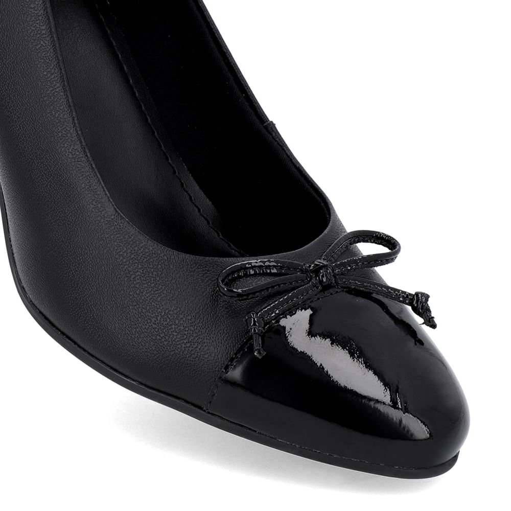 Scarpin Salto Bloco Couro Preto Bico Verniz Preto 4