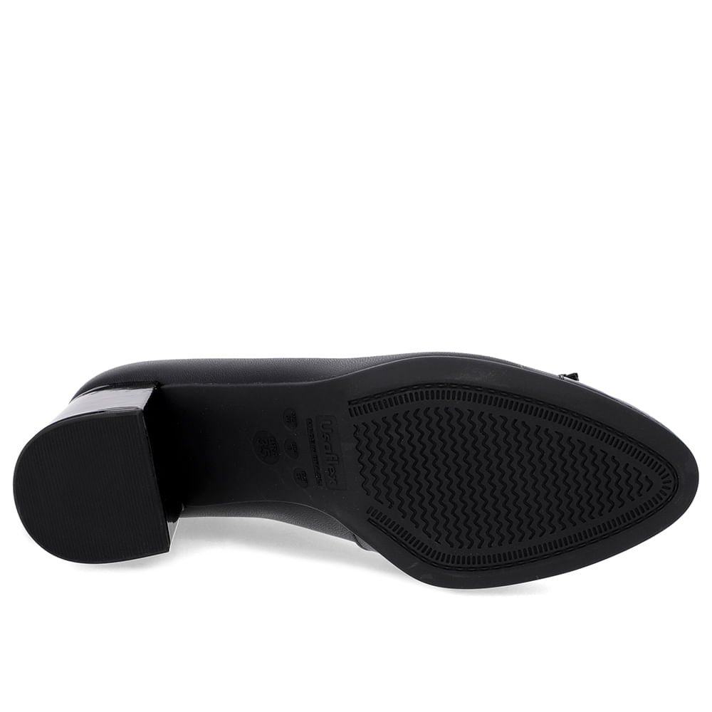 Scarpin Salto Bloco Couro Preto Bico Verniz Preto 5
