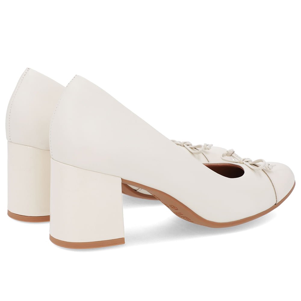 Scarpin Salto Bloco Couro Branco Marfim Bico Verniz Branco 3