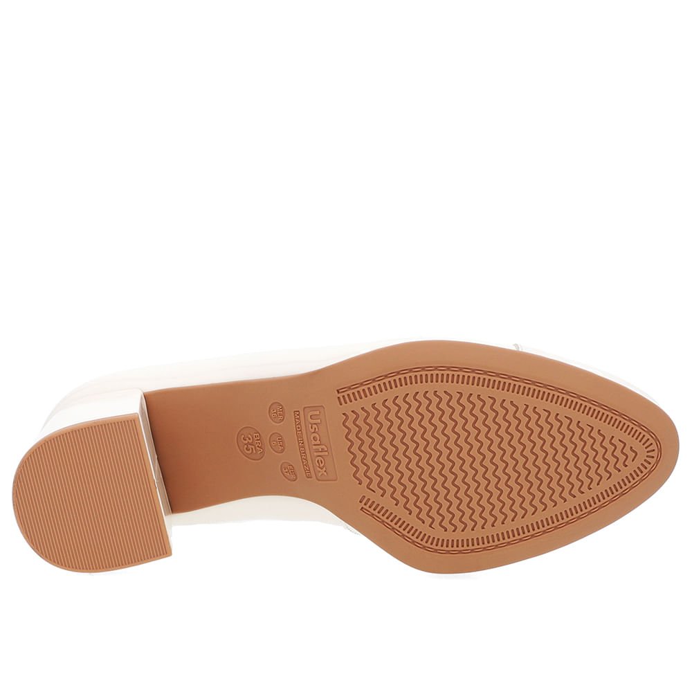 Scarpin Salto Bloco Couro Branco Marfim Bico Verniz Branco 5