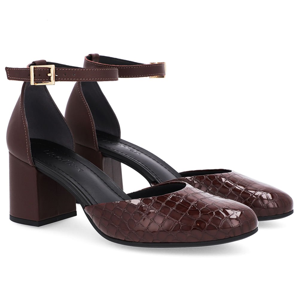 Sapato Boneca Salto Bloco Couro Marrom Marrom 2