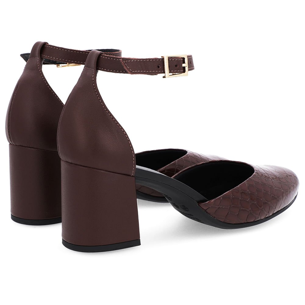 Sapato Boneca Salto Bloco Couro Marrom Marrom 3