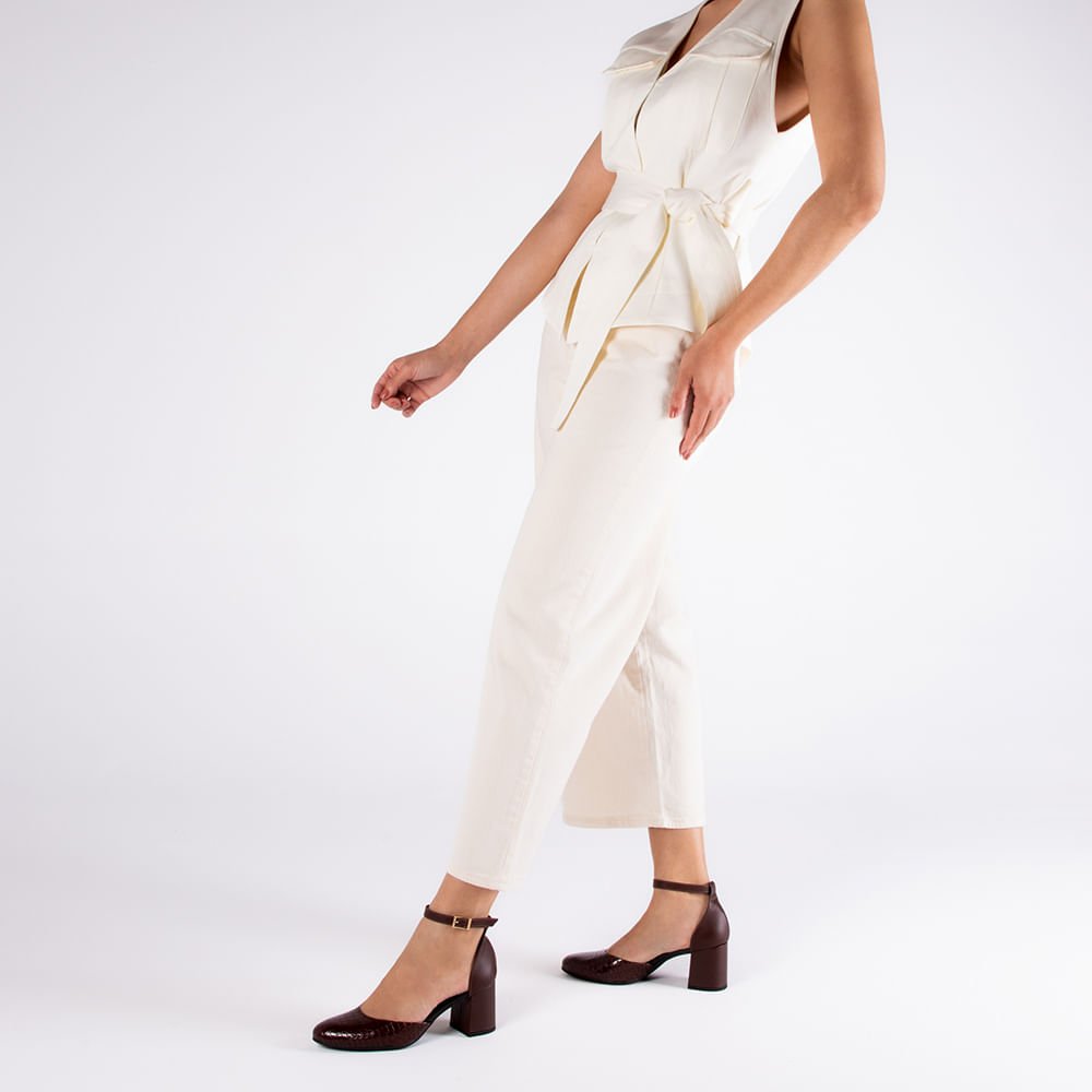 Sapato Boneca Salto Bloco Couro Marrom Marrom 4