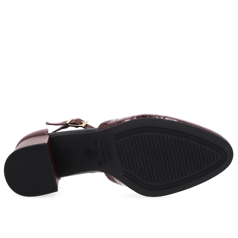 Sapato Boneca Salto Bloco Couro Marrom Marrom 5